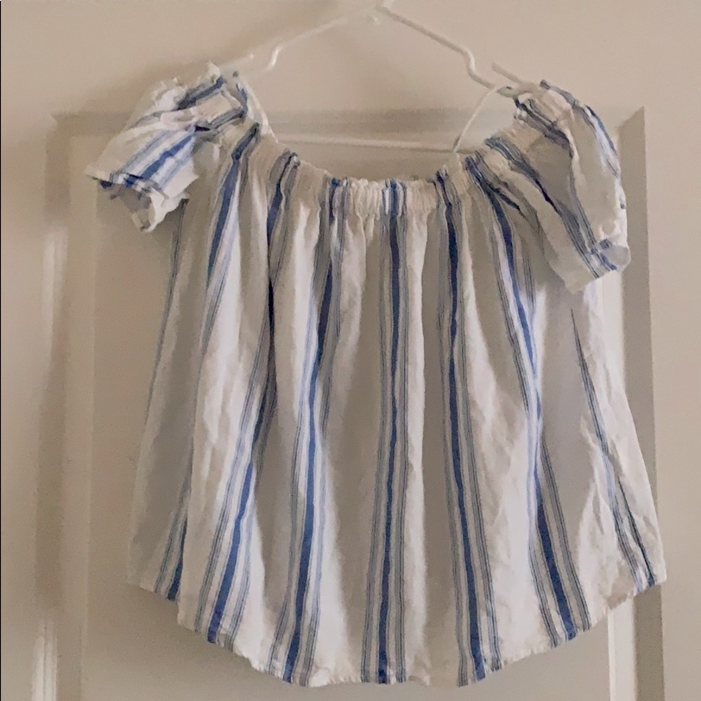 Forever 21 Off Shoulder Blue & White Striped Top